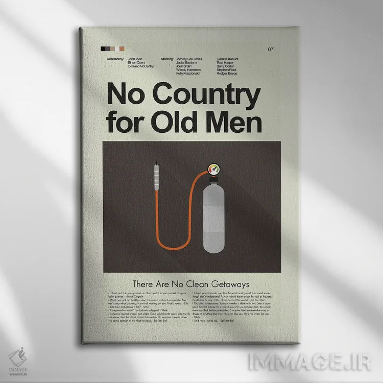 تابلو مینیمال سرزمین هیچ کس برای پیرمردها نیست اثر پرینتس اند گیگلز اثر ارین هیگرمن - نمای روبهرو روی دیوار