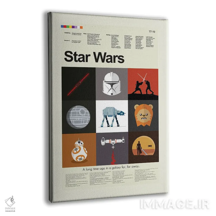 تابلو مینیمال جنگ ستارگان قسمت های ۱ تا ۹ اثر پرینتس اند گیگلز اثر ارین هیگرمن - نمای پرسپکتیو محصول