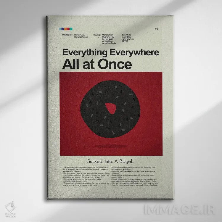 تابلو مینیمال همه چیز همه جا هم زمان اثر پرینتس اند گیگلز اثر ارین هیگرمن - نمای روبهرو روی دیوار