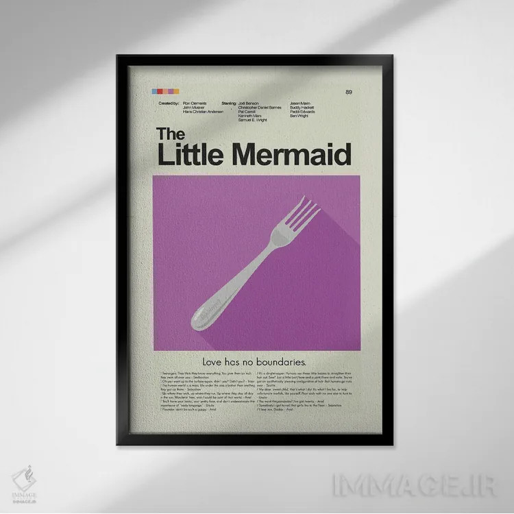 تابلو دکوراتیو پری دریایی کوچک اثر پرینتس اند گیگلز اثر ارین هیگرمن - نمای قابدار مشکی