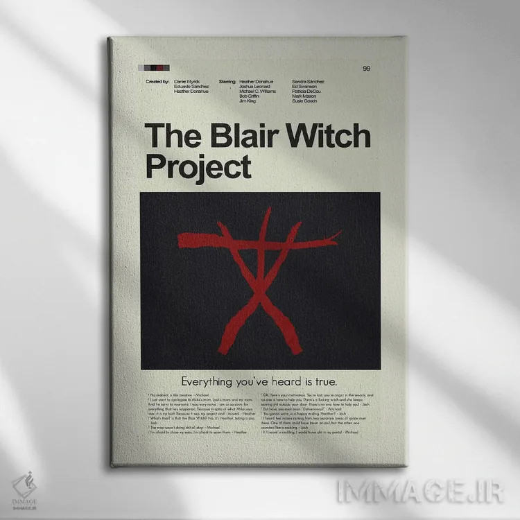 تابلو مینیمال پروژه جادوگر بلر اثر پرینتس اند گیگلز اثر ارین هیگرمن - نمای روبهرو روی دیوار