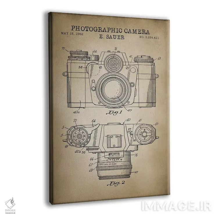 تابلو دکوراتیو دوربین ساور ۱۹۶۲، رنگ بژ اثر پتنت پرینت استور - نمای پرسپکتیو محصول
