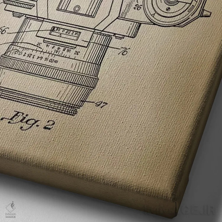 تابلو دکوراتیو دوربین ساور ۱۹۶۲، رنگ بژ اثر پتنت پرینت استور - نمای نزدیک بافت بوم