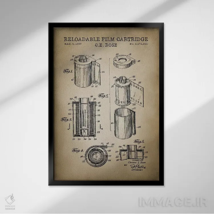 تابلو دکوراتیو کارتریج فیلم قابل شارژ، بژ اثر پتنت پرینت استور - نمای قابدار مشکی