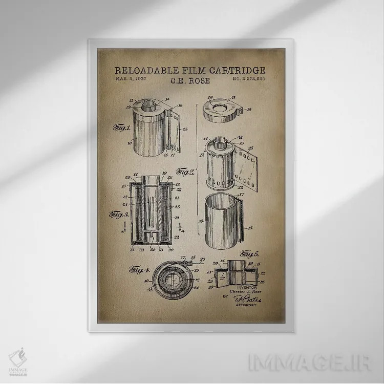 تابلو دکوراتیو کارتریج فیلم قابل شارژ، بژ اثر پتنت پرینت استور - نمای قابدار سفید
