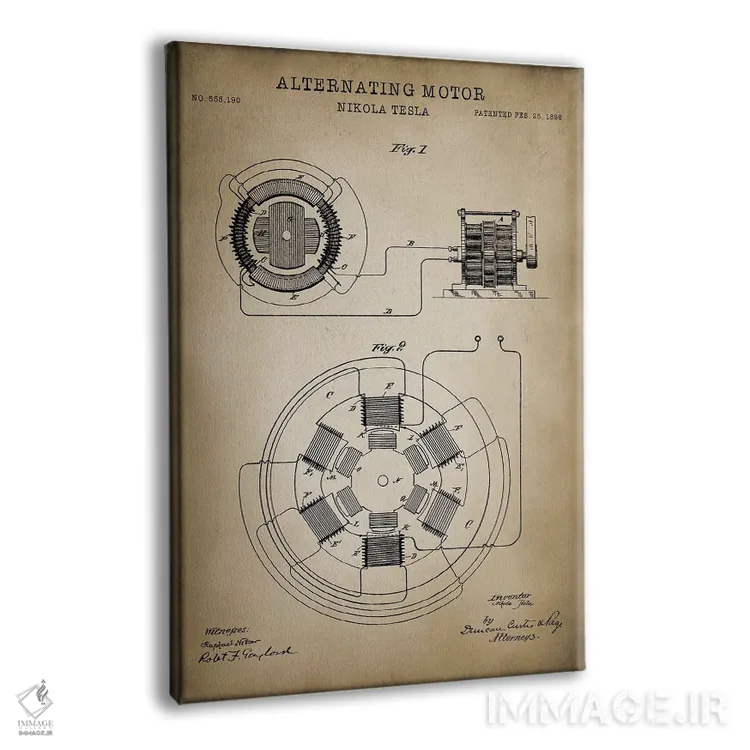 تابلو دکوراتیو موتور متناوب تسلا اثر پتنت پرینت استور - نمای پرسپکتیو محصول