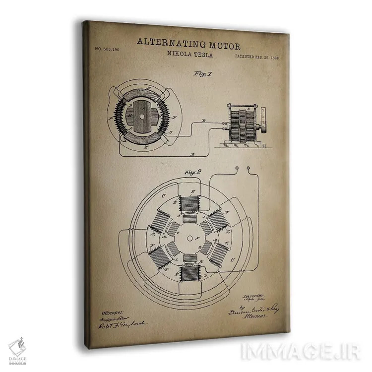 تابلو دکوراتیو موتور متناوب تسلا اثر پتنت پرینت استور - نمای پرسپکتیو محصول