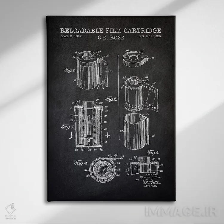 تابلو دکوراتیو کارتریج فیلم قابل شارژ، سیاه اثر پتنت پرینت استور - نمای روبهرو روی دیوار