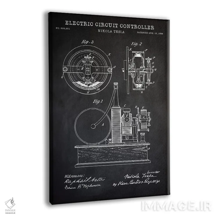 تابلو دکوراتیو کنترل کننده مدار الکتریکی تسلا، سیاه اثر پتنت پرینت استور - نمای پرسپکتیو محصول