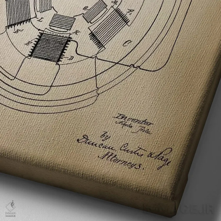 تابلو دکوراتیو موتور متناوب تسلا اثر پتنت پرینت استور - نمای نزدیک بافت بوم