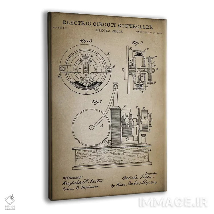 تابلو دکوراتیو کنترل کننده مدار الکتریکی تسلا، بژ اثر پتنت پرینت استور - نمای پرسپکتیو محصول