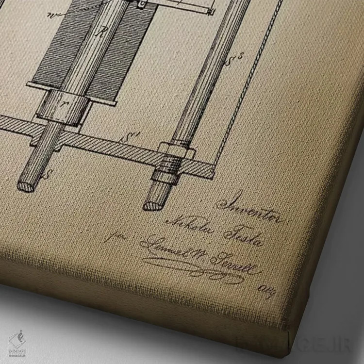 تابلو دکوراتیو چراغ قوس الکتریکی تسلا اثر پتنت پرینت استور - نمای نزدیک بافت بوم