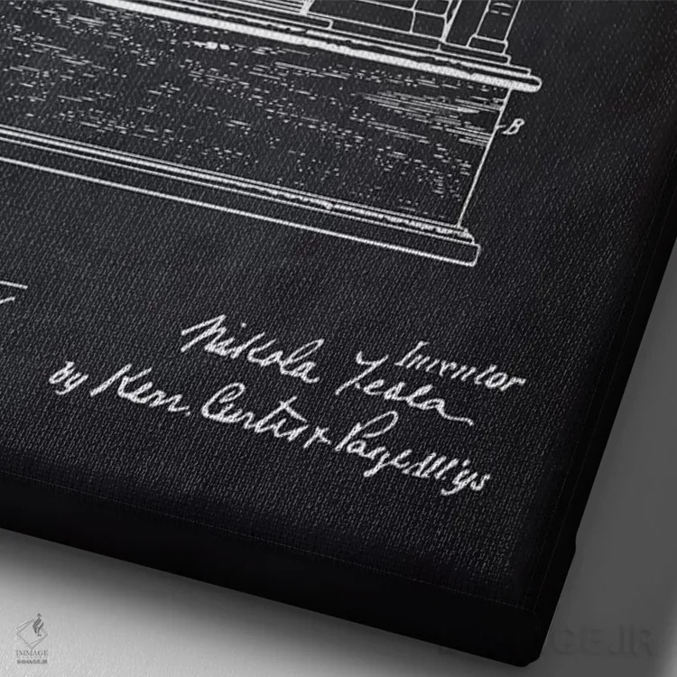 تابلو دکوراتیو کنترل کننده مدار الکتریکی تسلا، سیاه اثر پتنت پرینت استور - نمای نزدیک بافت بوم