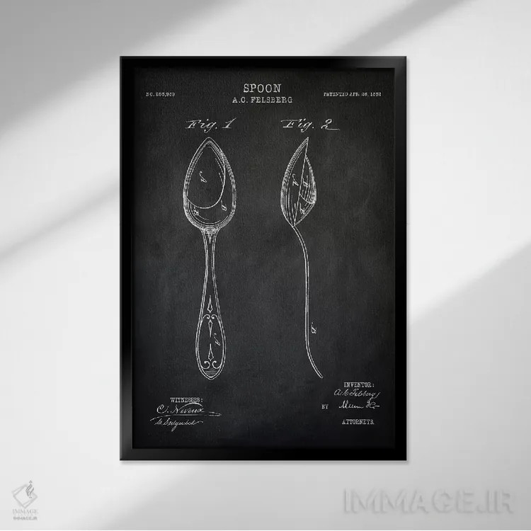 تابلو مدرن قاشق اثر پتنت پرینت استور - نمای قابدار مشکی