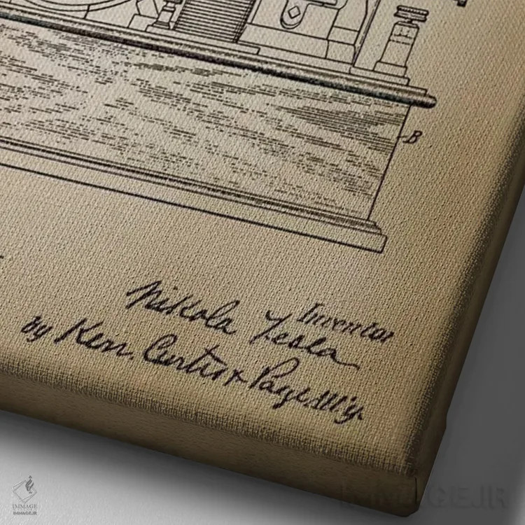 تابلو دکوراتیو کنترل کننده مدار الکتریکی تسلا، بژ اثر پتنت پرینت استور - نمای نزدیک بافت بوم