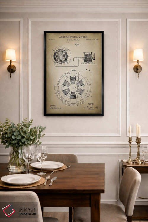 تابلو دکوراتیو موتور متناوب تسلا اثر پتنت پرینت استور - D2B