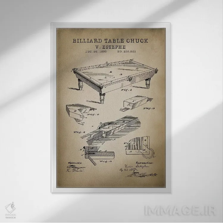 تابلو دکوراتیو بیلیارد I اثر پتنت پرینت استور - نمای قابدار سفید