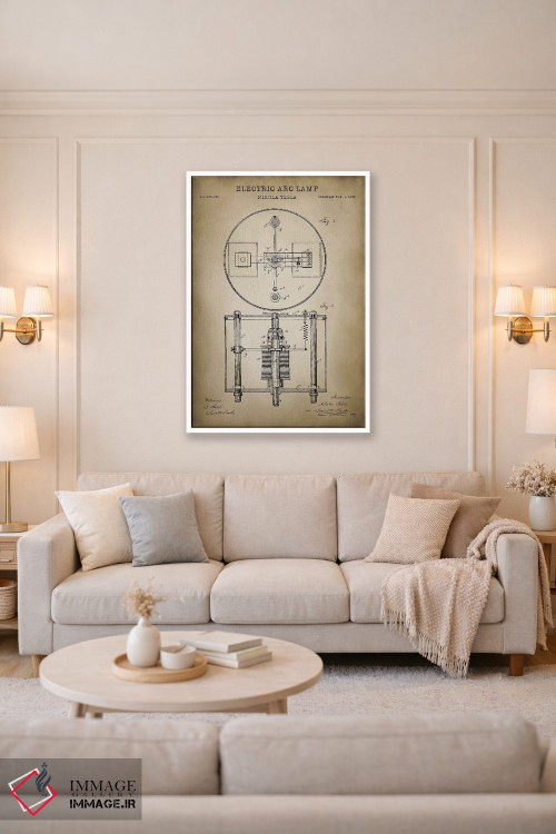 تابلو دکوراتیو چراغ قوس الکتریکی تسلا اثر پتنت پرینت استور - D3W