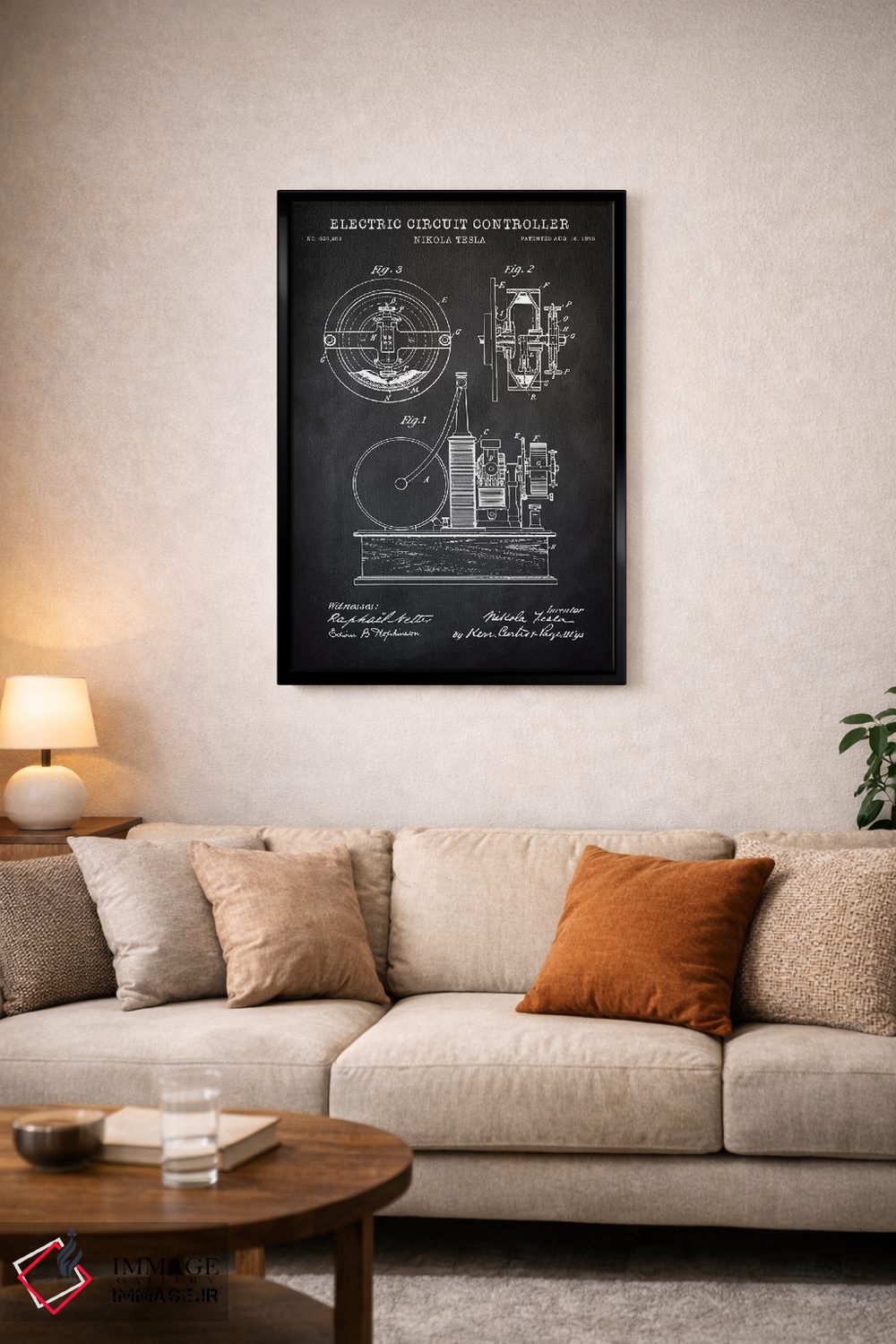 تابلو دکوراتیو کنترل کننده مدار الکتریکی تسلا، سیاه اثر پتنت پرینت استور - D4B
