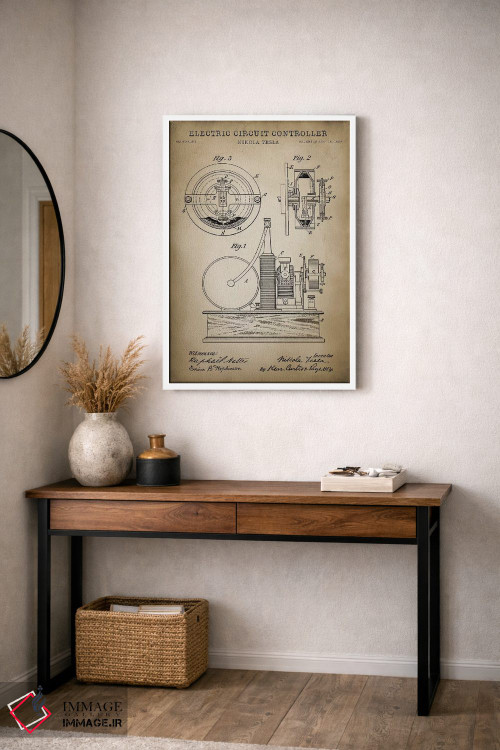 تابلو دکوراتیو کنترل کننده مدار الکتریکی تسلا، بژ اثر پتنت پرینت استور - D3W