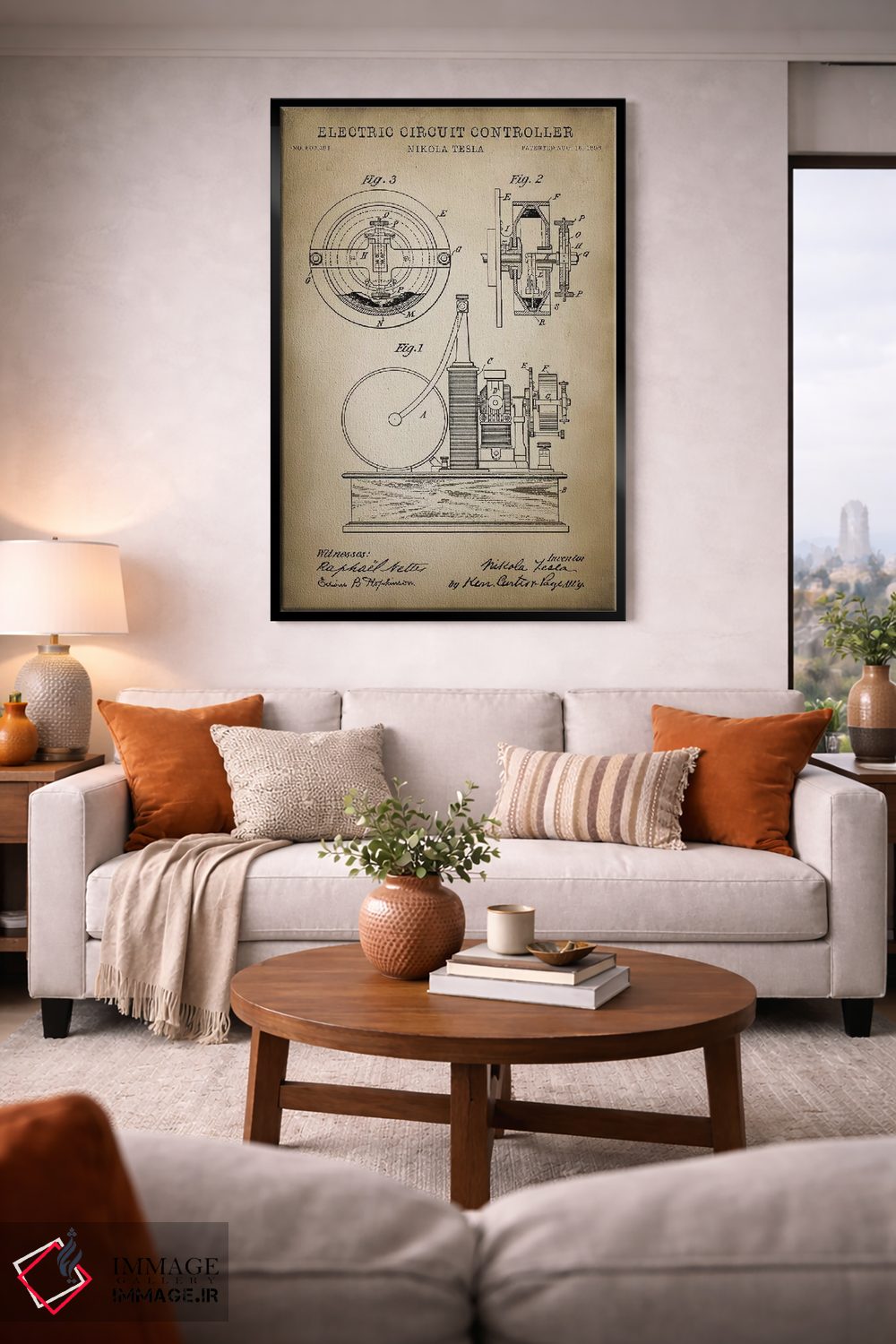 تابلو دکوراتیو کنترل کننده مدار الکتریکی تسلا، بژ اثر پتنت پرینت استور - D2B