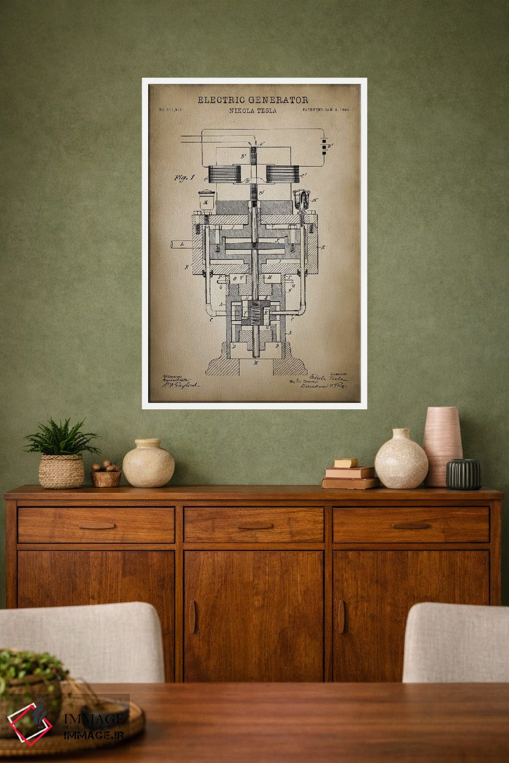 تابلو دکوراتیو ژنراتور الکتریکی تسلا، بژ اثر پتنت پرینت استور - D1W