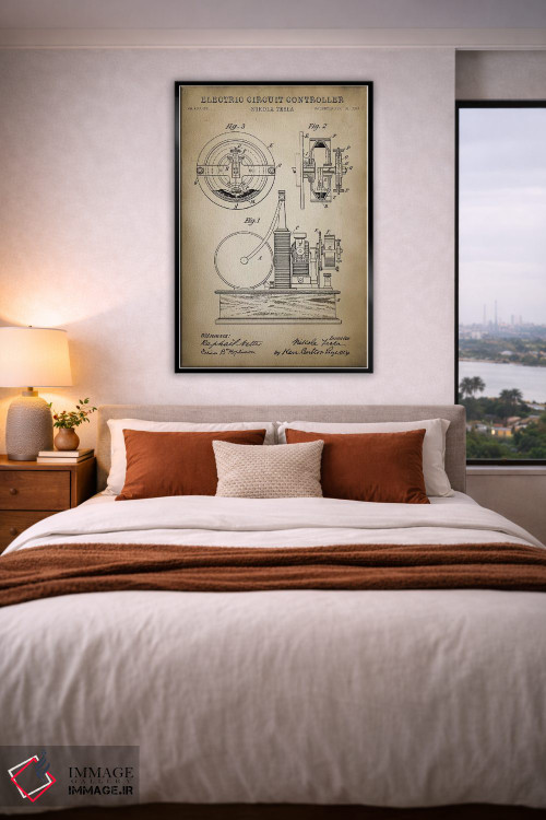 تابلو دکوراتیو کنترل کننده مدار الکتریکی تسلا، بژ اثر پتنت پرینت استور - D6B