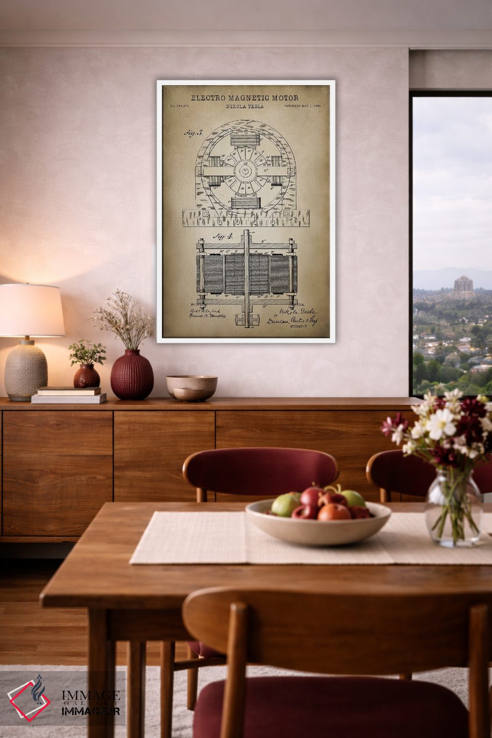 تابلو دکوراتیو موتور الکترومغناطیسی تسلا، بژ اثر پتنت پرینت استور - D4W