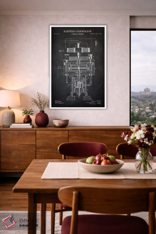 تابلو دکوراتیو ژنراتور الکتریکی تسلا، سیاه اثر پتنت پرینت استور - D3W