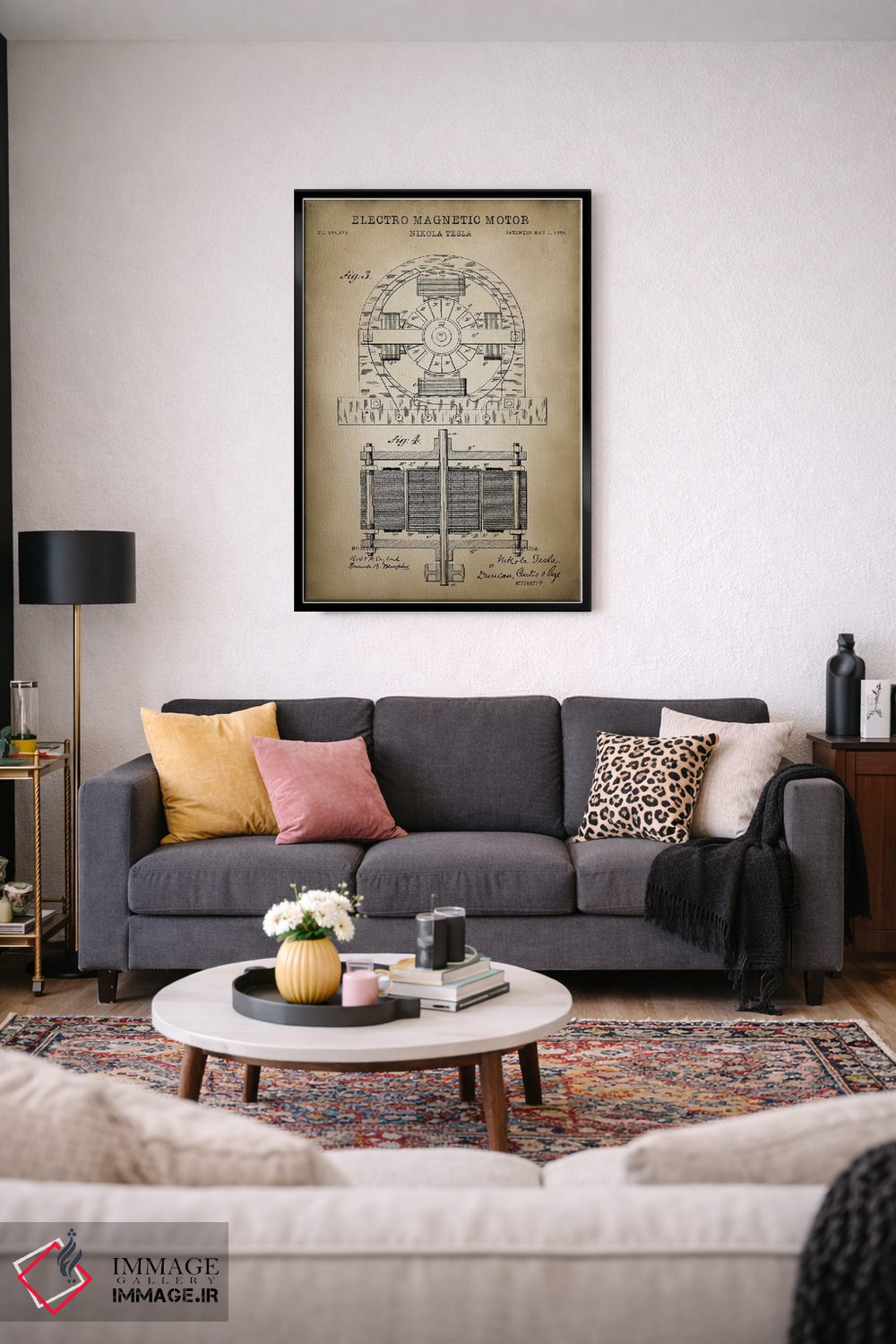 تابلو دکوراتیو موتور الکترومغناطیسی تسلا، بژ اثر پتنت پرینت استور - D5B