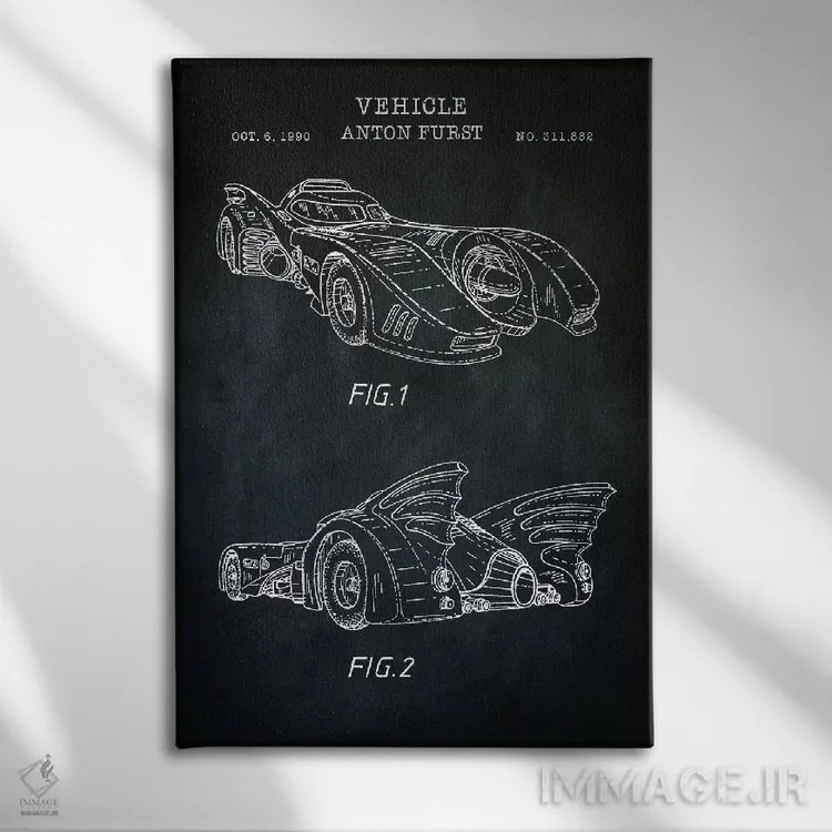 تابلو دکوراتیو ماشین بتمن، سیاه اثر پتنت پرینت استور - نمای روبهرو روی دیوار