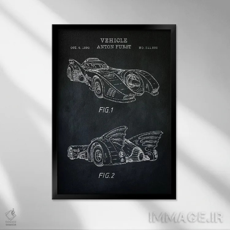 تابلو دکوراتیو ماشین بتمن، سیاه اثر پتنت پرینت استور - نمای قابدار مشکی