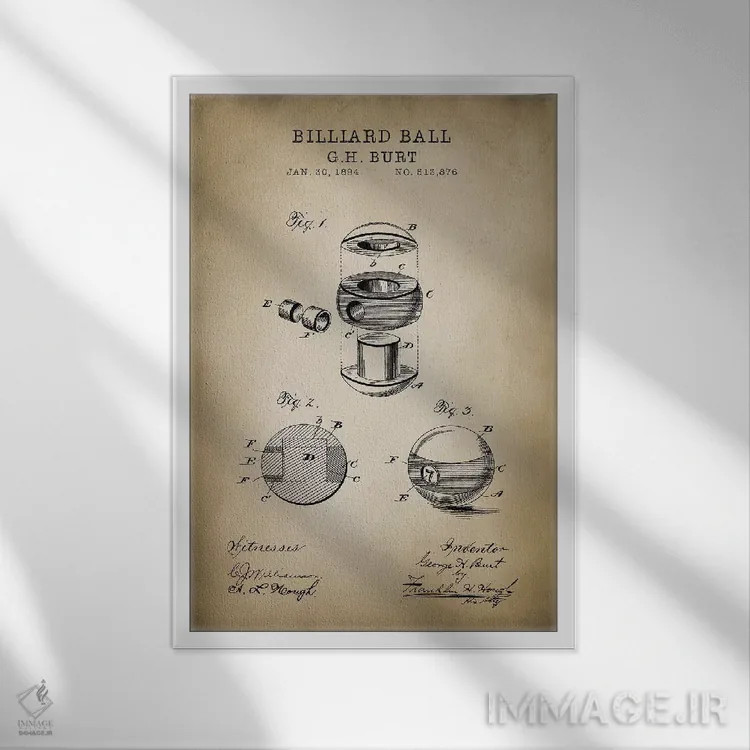 تابلو دکوراتیو بیلیارد V اثر پتنت پرینت استور - نمای قابدار سفید
