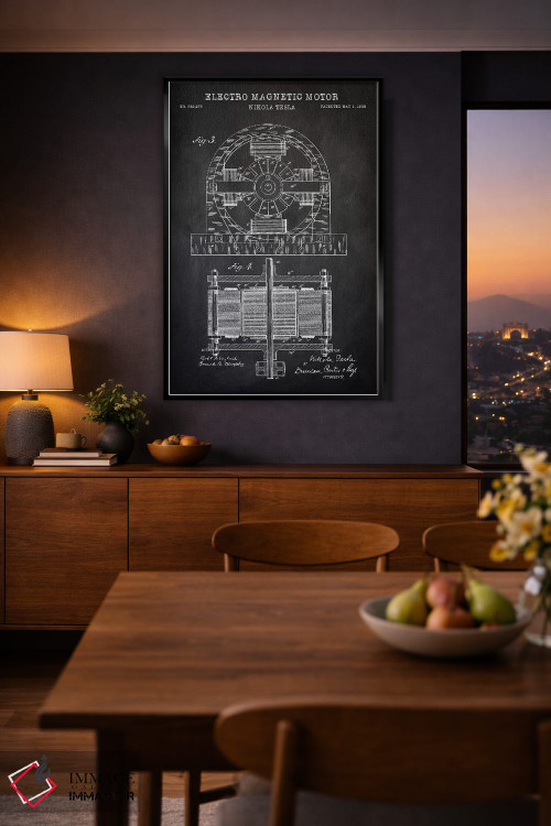 تابلو دکوراتیو موتور الکترومغناطیسی تسلا، سیاه اثر پتنت پرینت استور - D3B