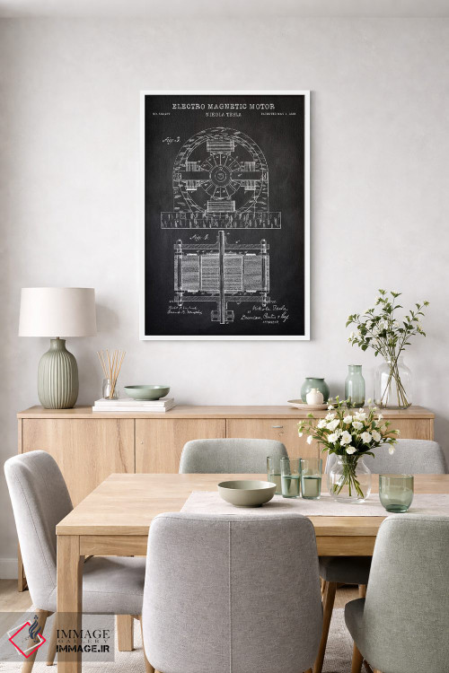 تابلو دکوراتیو موتور الکترومغناطیسی تسلا، سیاه اثر پتنت پرینت استور - D5W