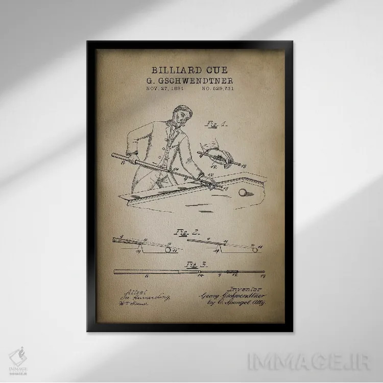 تابلو دکوراتیو بیلیارد VI اثر پتنت پرینت استور - نمای قابدار مشکی