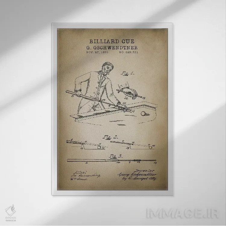 تابلو دکوراتیو بیلیارد VI اثر پتنت پرینت استور - نمای قابدار سفید