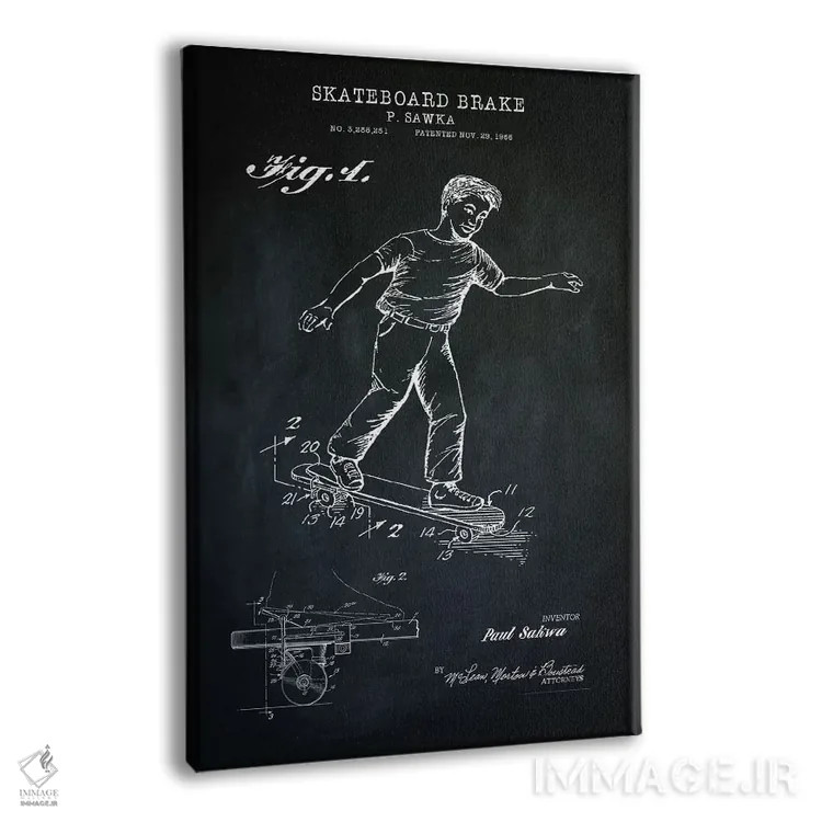 تابلو دکوراتیو ترمز اسکیت برد، سیاه اثر پتنت پرینت استور - نمای پرسپکتیو محصول