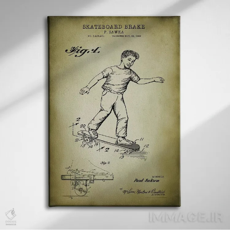 تابلو دکوراتیو ترمز اسکیت برد اثر پتنت پرینت استور - نمای روبهرو روی دیوار