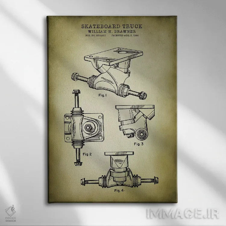 تابلو دکوراتیو شاسی اسکیت برد اثر پتنت پرینت استور - نمای روبهرو روی دیوار