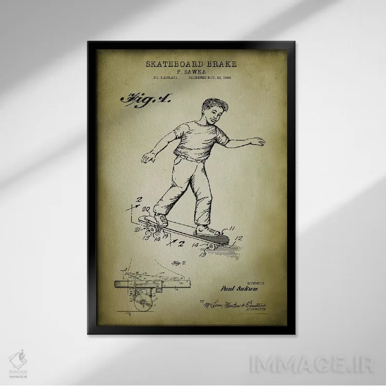 تابلو دکوراتیو ترمز اسکیت برد اثر پتنت پرینت استور - نمای قابدار مشکی