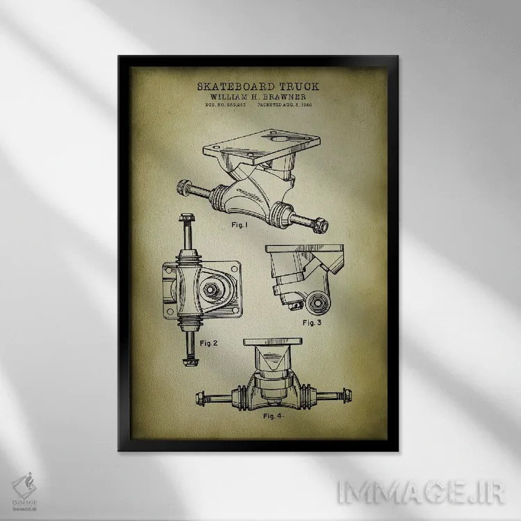 تابلو دکوراتیو شاسی اسکیت برد اثر پتنت پرینت استور - نمای قابدار مشکی
