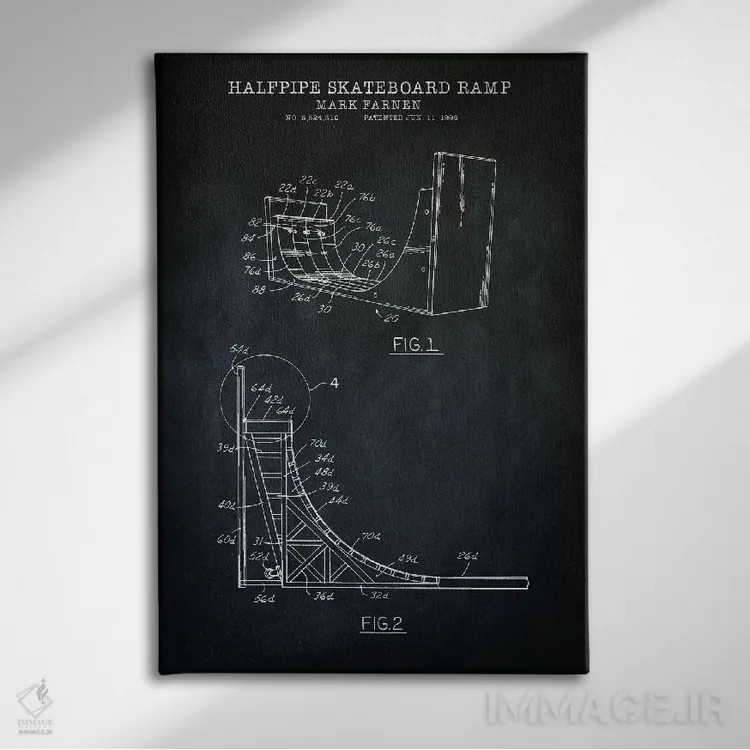 تابلو دکوراتیو رامپ اسکیت برد، سیاه اثر پتنت پرینت استور - نمای روبهرو روی دیوار