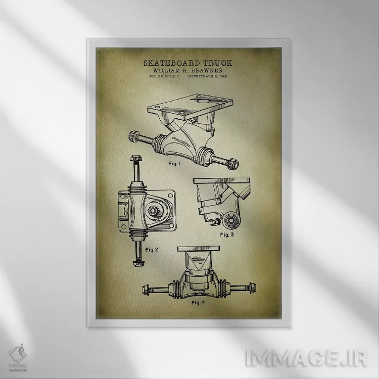 تابلو دکوراتیو شاسی اسکیت برد اثر پتنت پرینت استور - نمای قابدار سفید