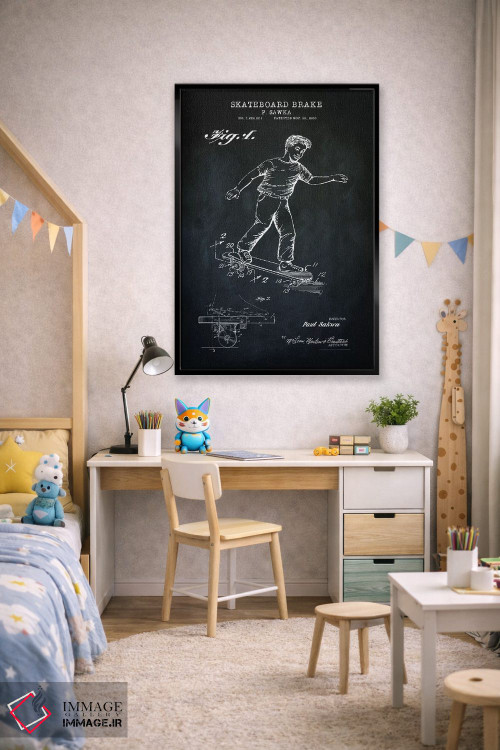 تابلو دکوراتیو ترمز اسکیت برد، سیاه اثر پتنت پرینت استور - D3B