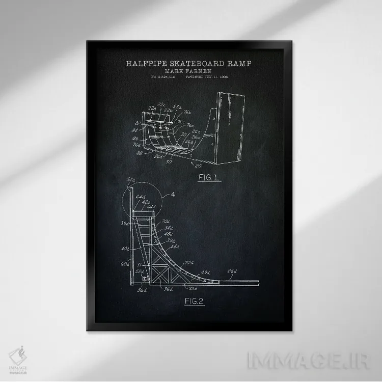 تابلو دکوراتیو رامپ اسکیت برد، سیاه اثر پتنت پرینت استور - نمای قابدار مشکی