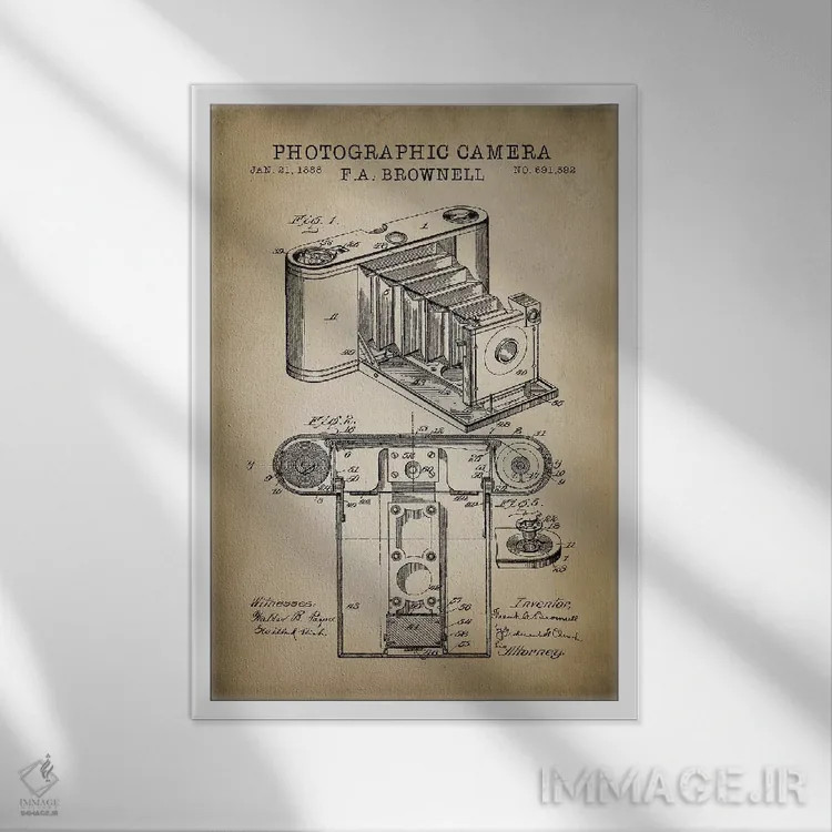 تابلو دکوراتیو دوربین براونل، بژ اثر پتنت پرینت استور - نمای قابدار سفید