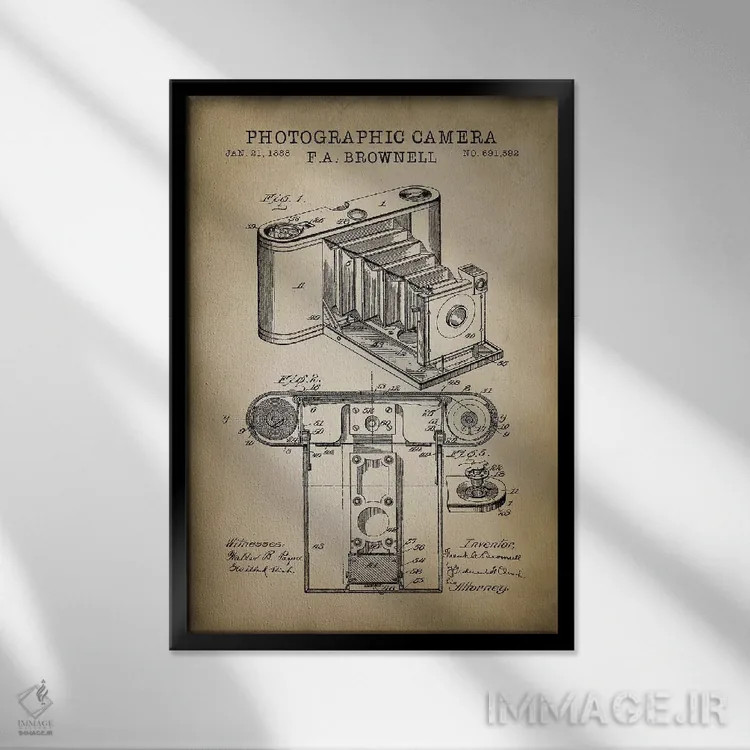تابلو دکوراتیو دوربین براونل، بژ اثر پتنت پرینت استور - نمای قابدار مشکی