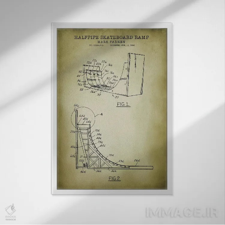 تابلو دکوراتیو رامپ اسکیت برد اثر پتنت پرینت استور - نمای قابدار سفید