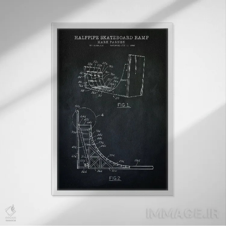 تابلو دکوراتیو رامپ اسکیت برد، سیاه اثر پتنت پرینت استور - نمای قابدار سفید